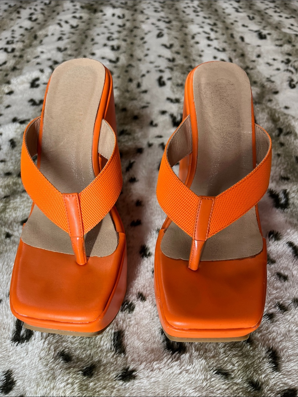 Orange Women's Square-Toe Thong Heels
